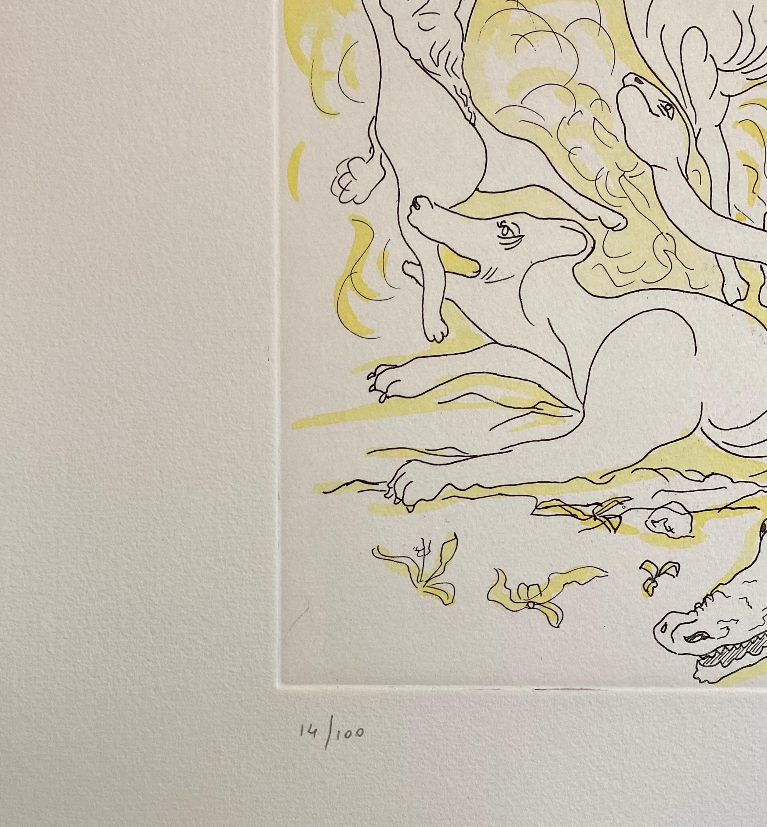 Aguafuerte Surrealista Italiano Enrico Baj Pop Art con Pintura Acuarela en venta 5