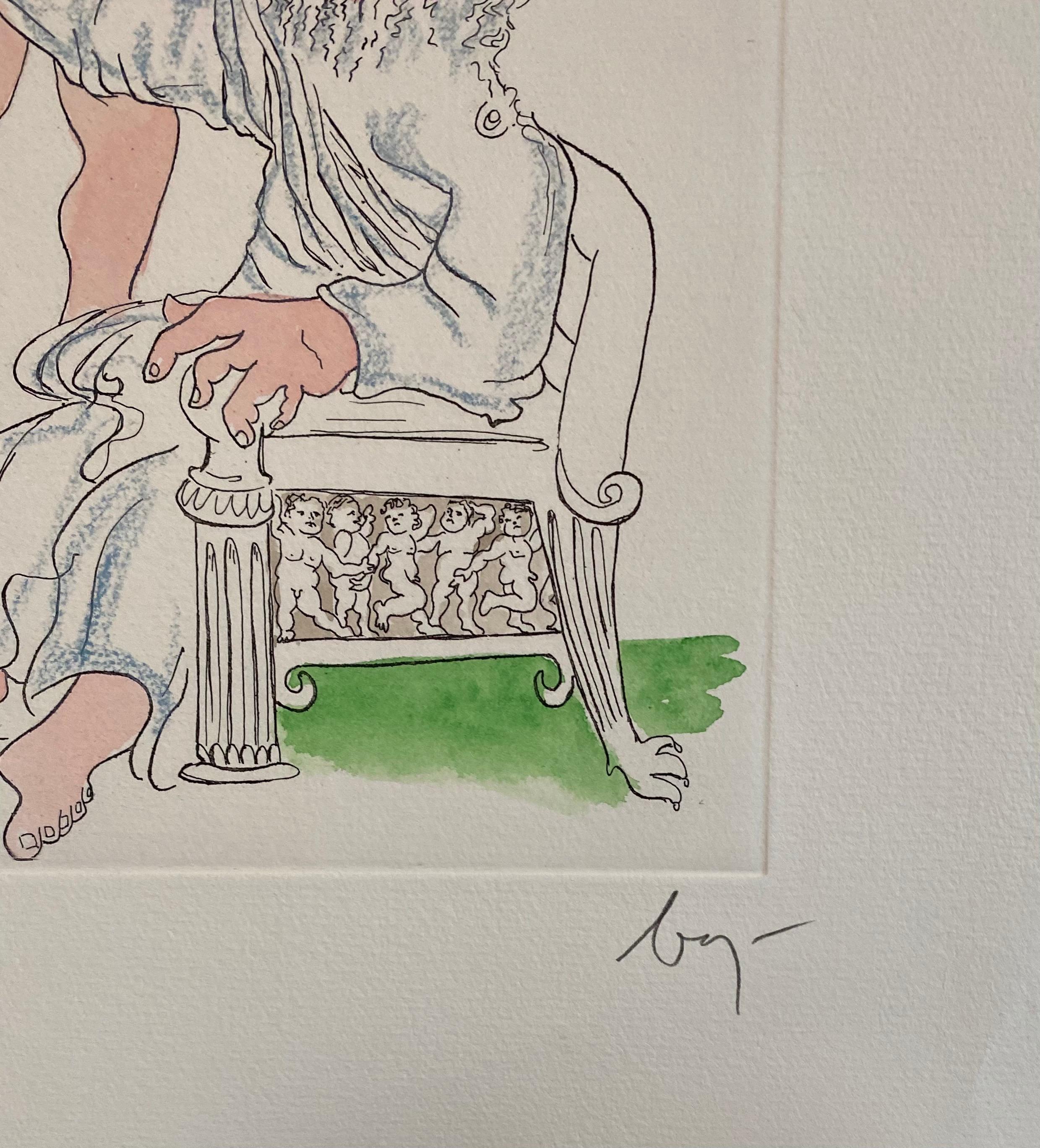 Aguafuerte Surrealista Italiano Enrico Baj Pop Art con Pintura Acuarela en venta 5