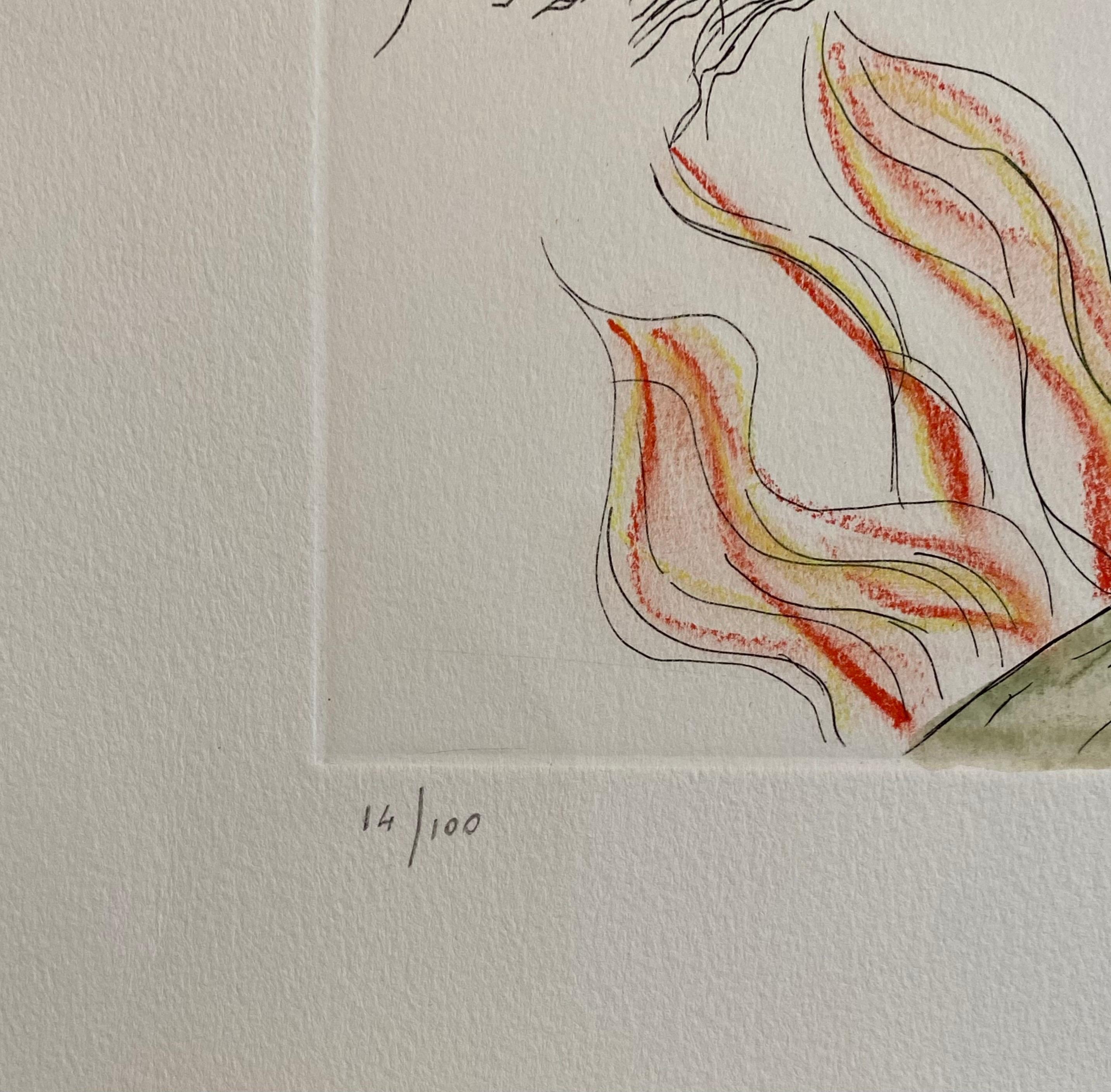 Aguafuerte Surrealista Italiano Enrico Baj Pop Art con Pintura Acuarela en venta 6