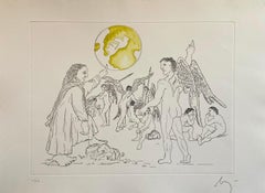Aguafuerte Surrealista Italiano Enrico Baj Pop Art con Pintura Acuarela