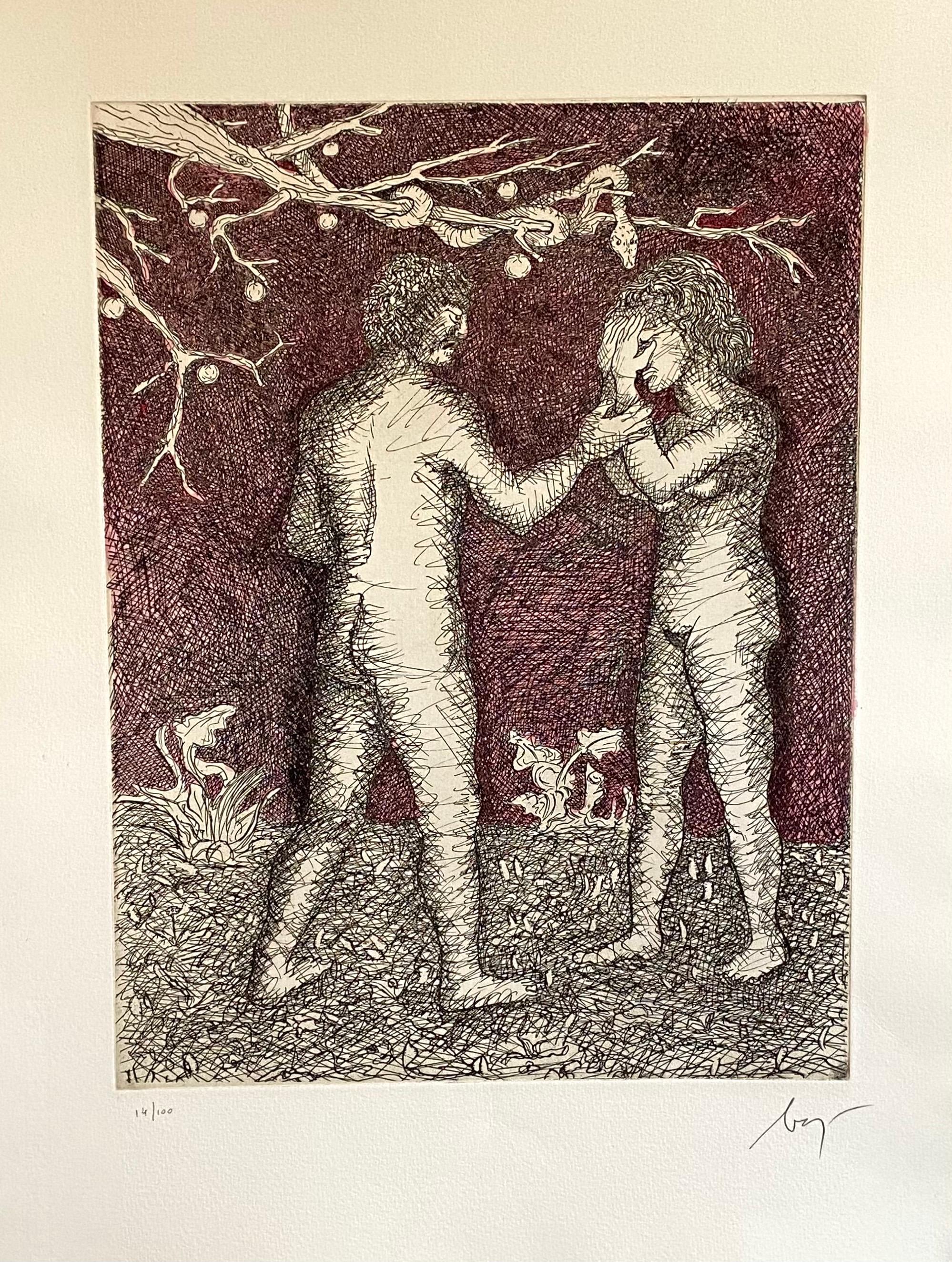 Aguafuerte Surrealista Italiano Enrico Baj Pop Art con Pintura Acuarela