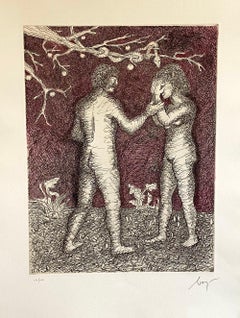 Aguafuerte Surrealista Italiano Enrico Baj Pop Art con Pintura Acuarela