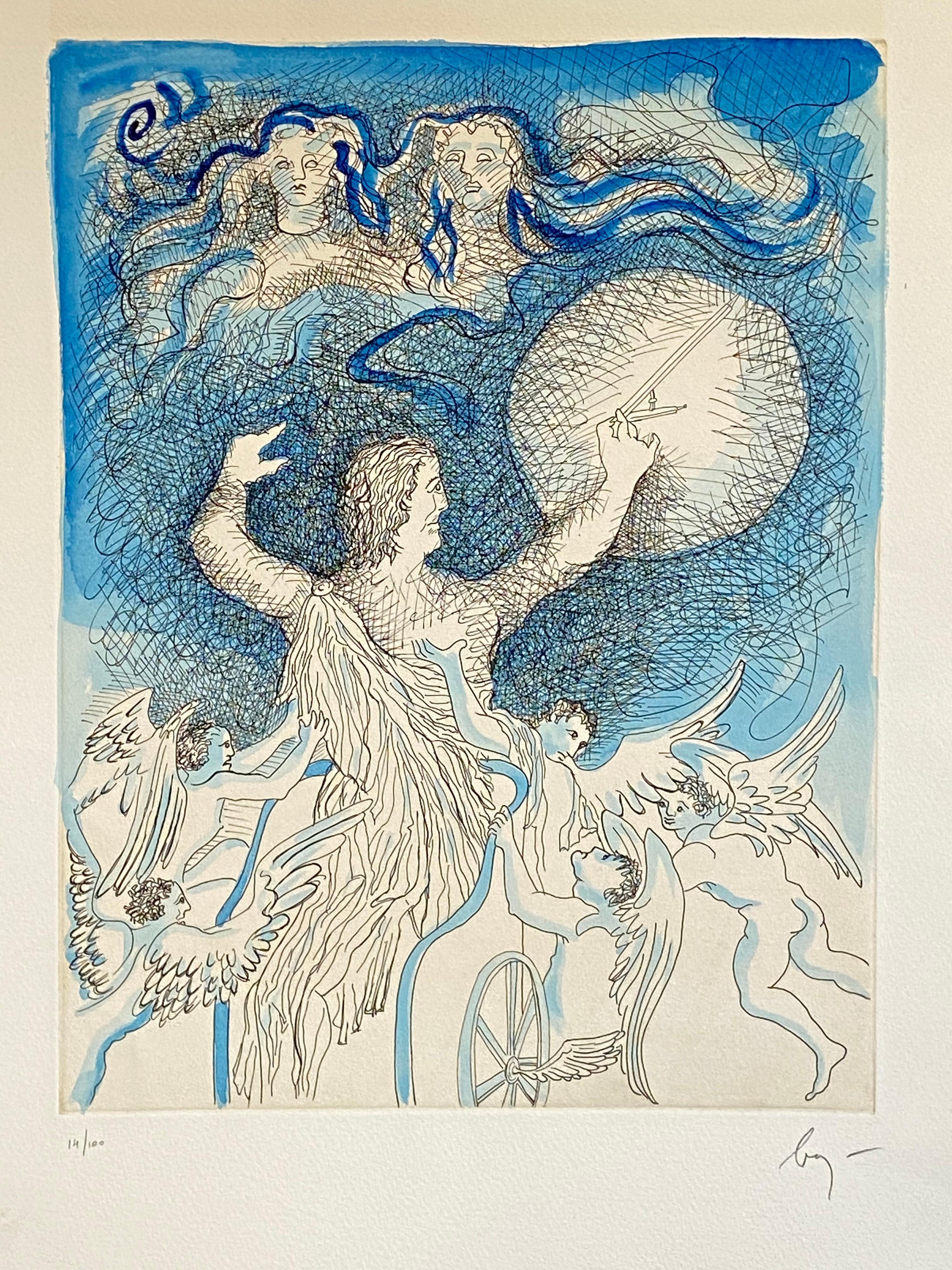 Aguafuerte Surrealista Italiano Enrico Baj Pop Art con Pintura Acuarela