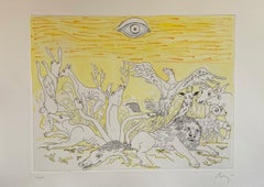 Aguafuerte Surrealista Italiano Enrico Baj Pop Art con Pintura Acuarela