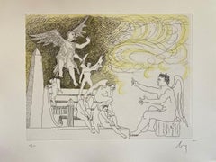 Aguafuerte Surrealista Italiano Enrico Baj Pop Art con Pintura Acuarela