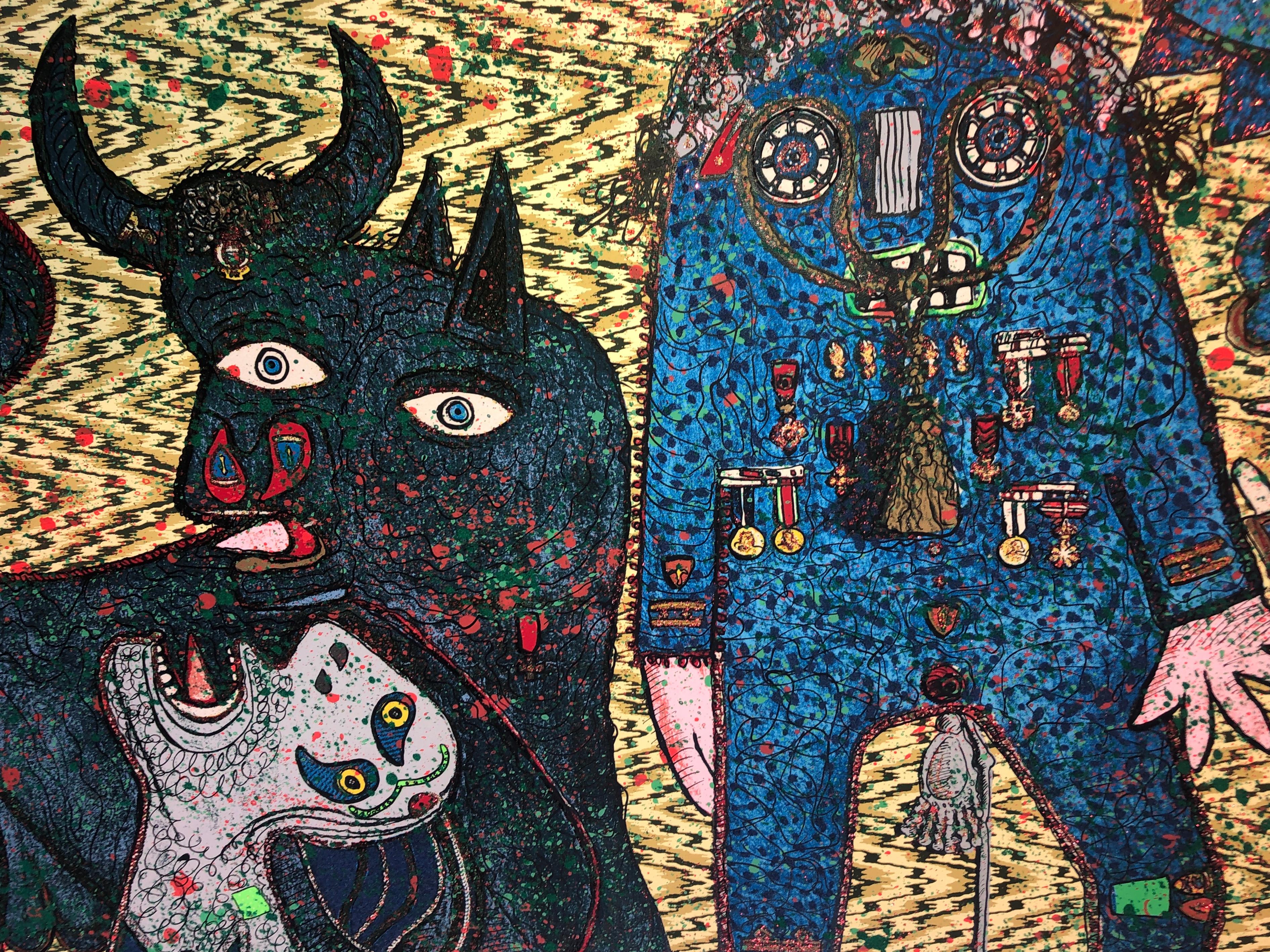 Serigrafía Surrealista Collage con Purpurina Múltiple Enrico Baj Arte Pop Italiano 10