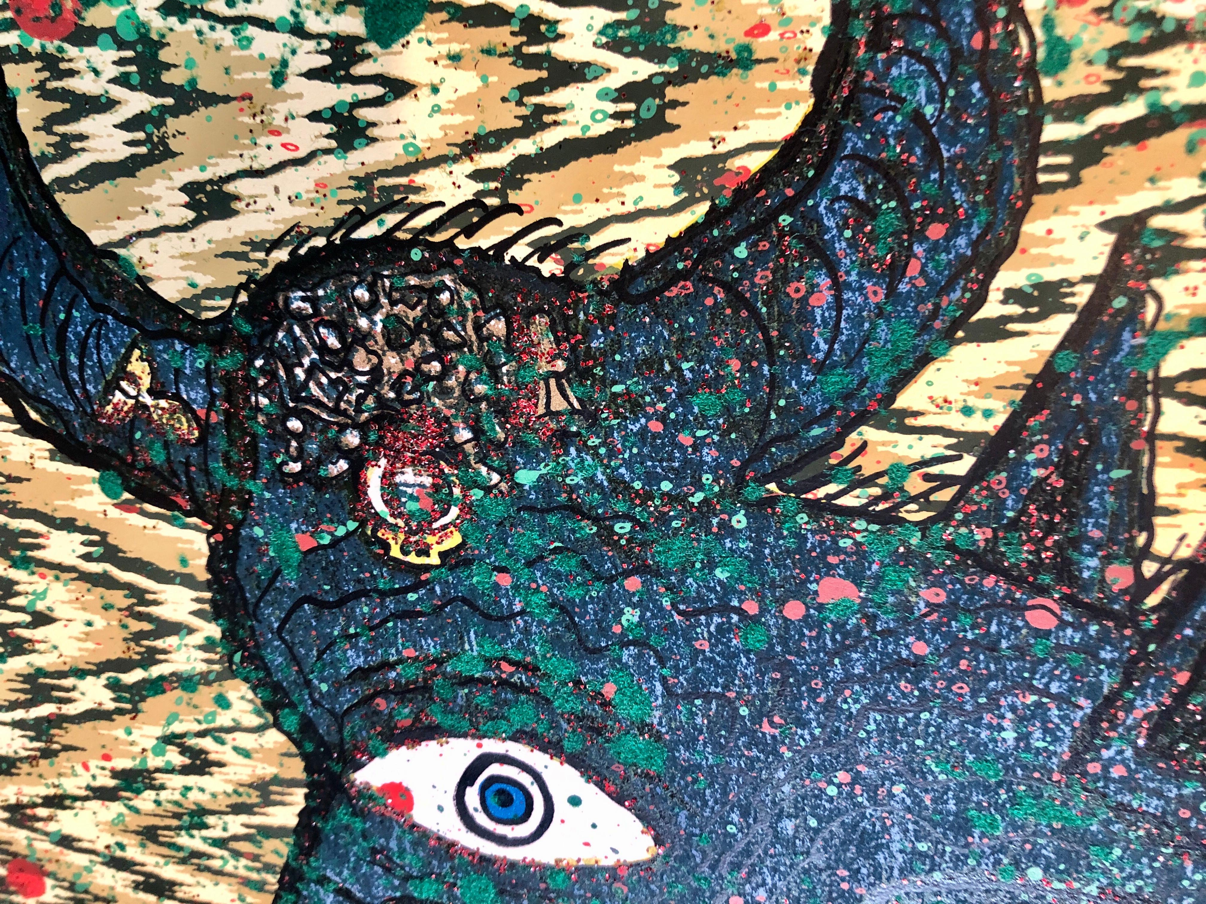 Serigrafía Surrealista Collage con Purpurina Múltiple Enrico Baj Arte Pop Italiano 2