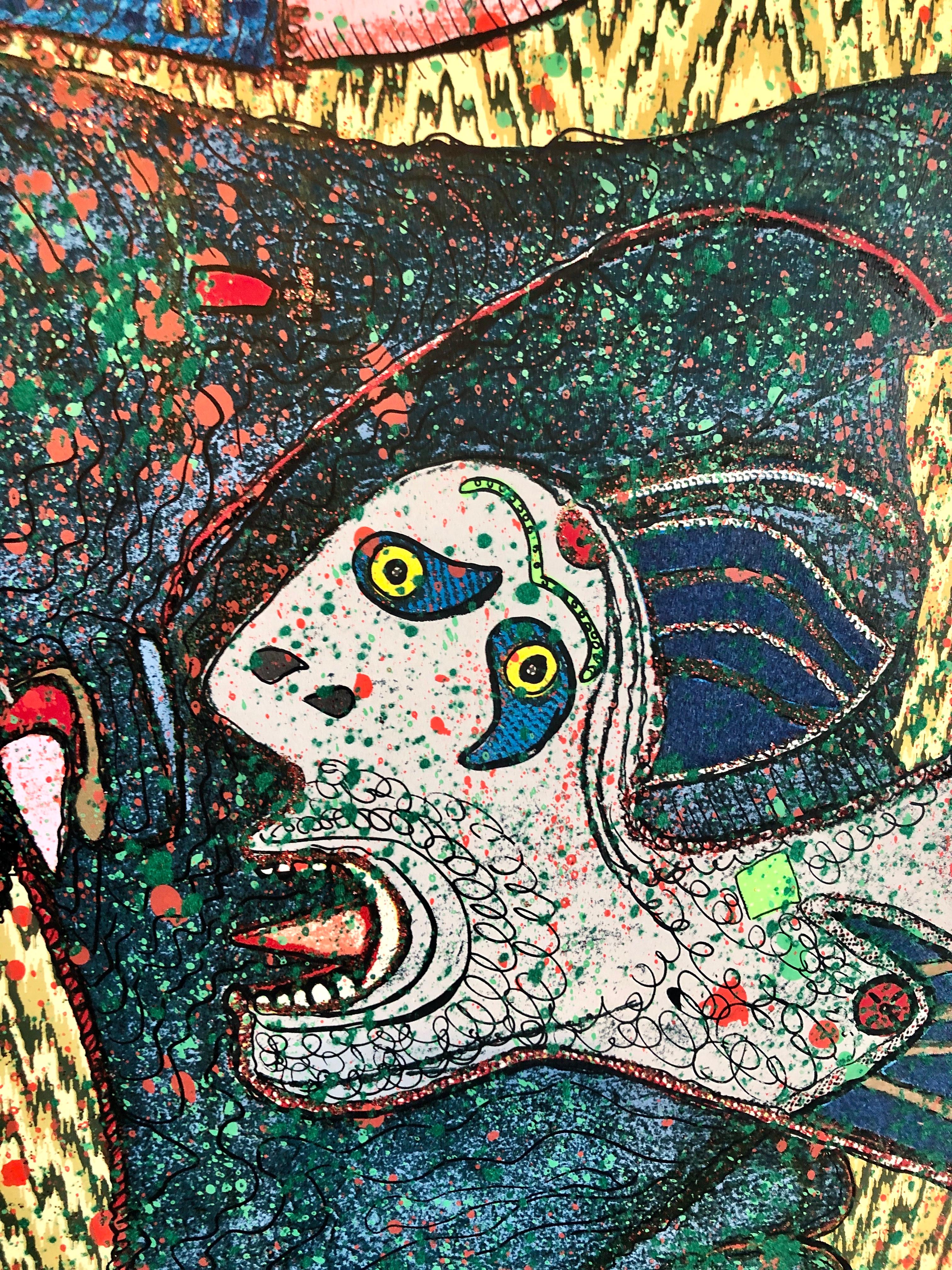 Serigrafía Surrealista Collage con Purpurina Múltiple Enrico Baj Arte Pop Italiano 4