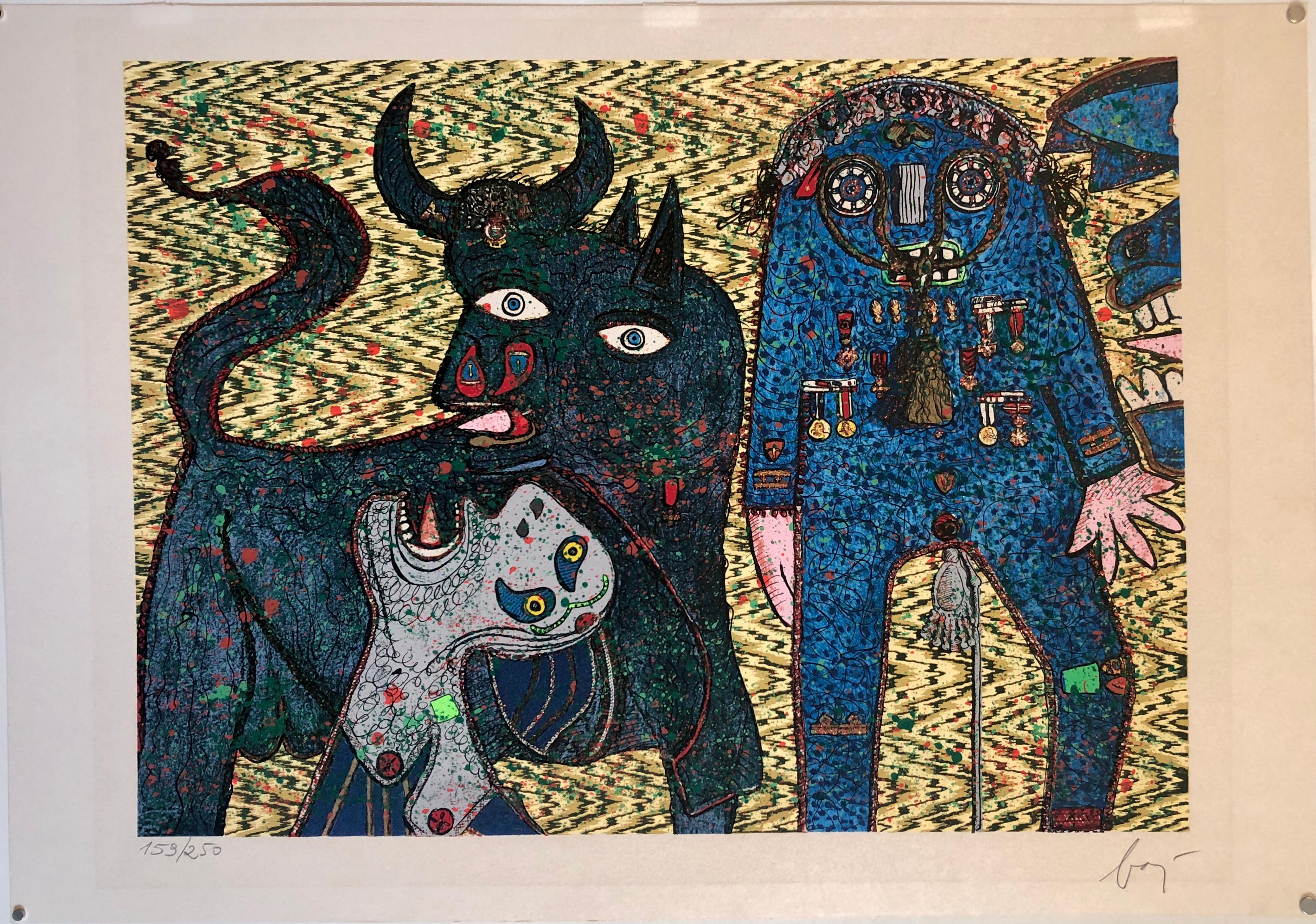 Serigrafía Surrealista Collage con Purpurina Múltiple Enrico Baj Arte Pop Italiano 6
