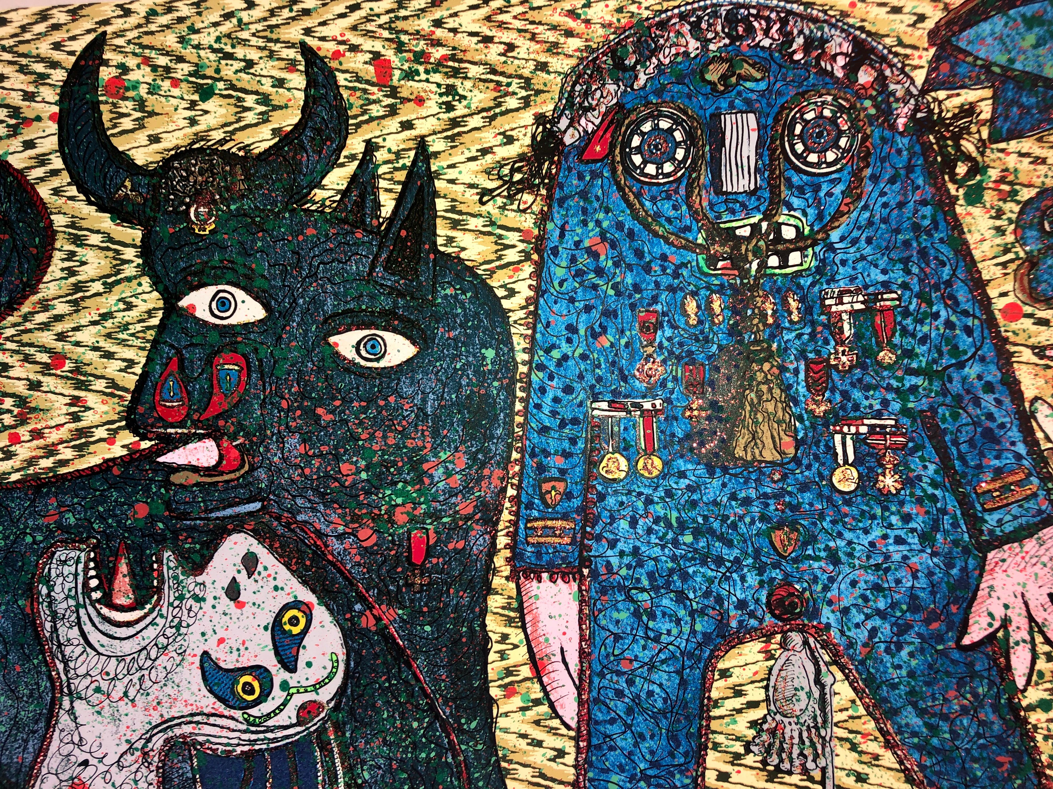 Serigrafía Surrealista Collage con Purpurina Múltiple Enrico Baj Arte Pop Italiano 8