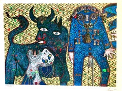 Surrealistischer Paraventdruck-Collage mit Glitter Multiple Enrico Baj Italienische Pop Art