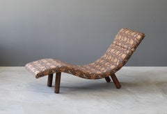 Enrico Bartolini, Freeform Chaise Longue, Solid Oak, Fabric, USA, 1970s
