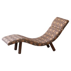 Enrico Bartolini, Freeform Chaise Longue, Solid Oak, Fabric, USA, 1970s