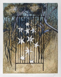 Fleurs dans la cage - Lithographie d'Enrico Benaglia - 1983