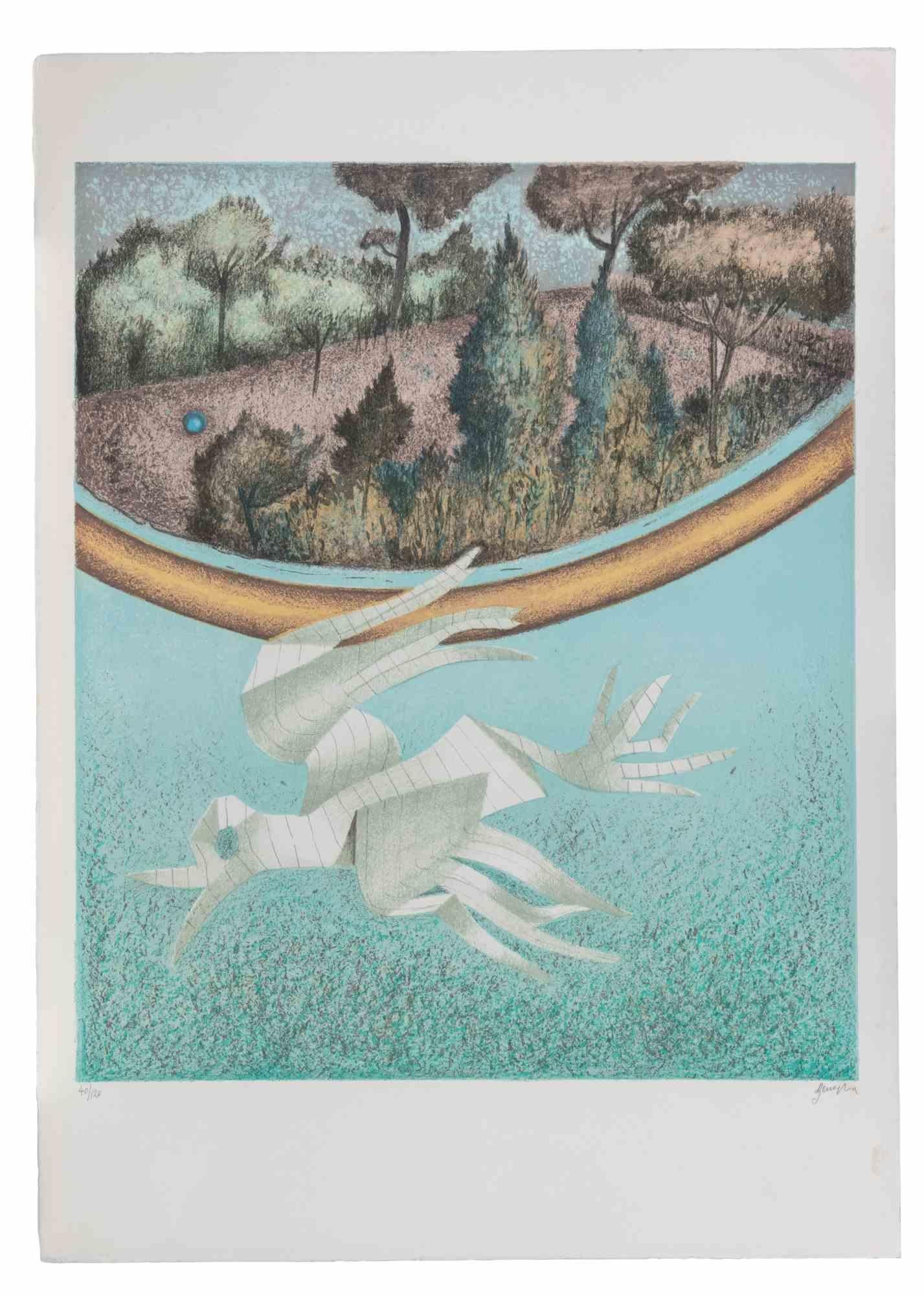 Paper Bird Etching, Surrealist Style, Signed, Edition of 120, 1990s