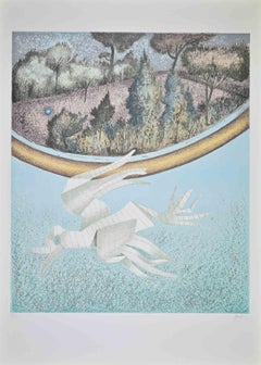 Papiervogel - Lithographie von Enrico Benaglia - 1990er Jahre