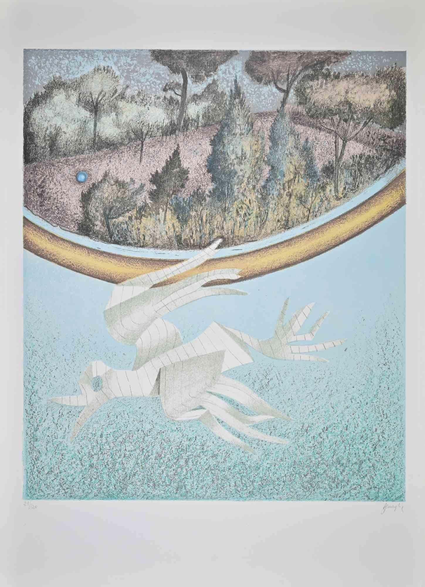 Paper Bird - Lithograph by Enrico Benaglia - 1990s