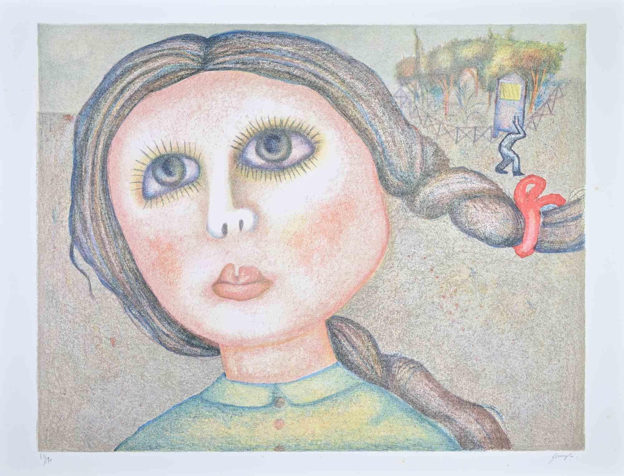 Portrait of a Girl - Etching by Enrico Benaglia - 1980s