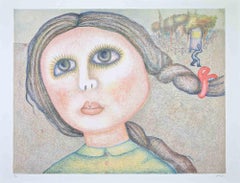 Portrait of a Girl - Lithograph by Enrico Benaglia - 1980s