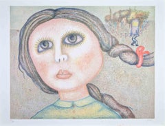 Portrait of a Girl - Lithograph by Enrico Benaglia - 1980s