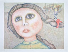 Portrait of a Girl - Lithograph by Enrico Benaglia - 1980s