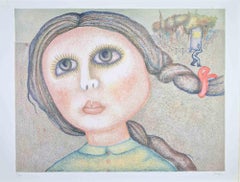 Portrait of a Girl - Lithograph by Enrico Benaglia - 1980s