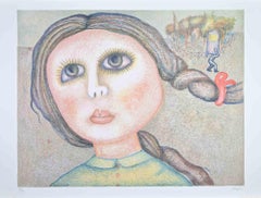 Portrait of a Girl - Lithograph by Enrico Benaglia - 1980s