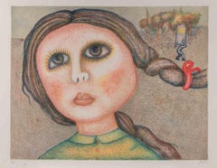 Portrait of a Girl - Lithograph by Enrico Benaglia - 1980s