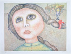 Portrait of a Girl - Lithograph by Enrico Benaglia - 1980s