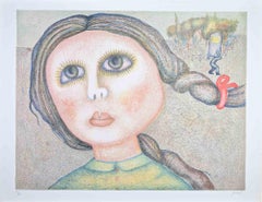 Portrait of a Girl - Lithograph by Enrico Benaglia - 1980s