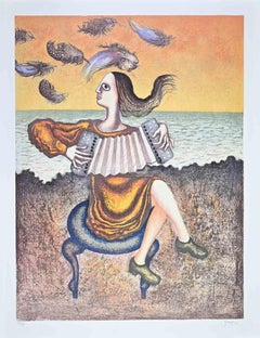 The Accordion Player - Etching by Enrico Benaglia - 1980s