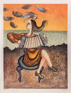 The Accordion Player - Lithograph by Enrico Benaglia - 1980s
