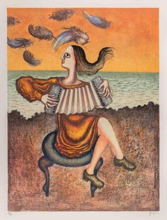 The Accordion Player - Lithograph by Enrico Benaglia - 1980s