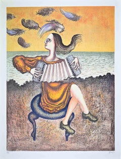 The Accordion Player - Lithograph by Enrico Benaglia - 1980s