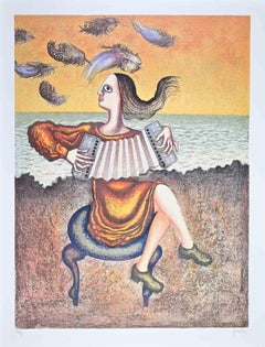 The Accordion Player - Lithograph by Enrico Benaglia - 1980s