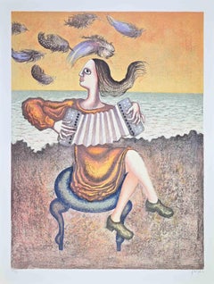The Accordion Player - Lithograph by Enrico Benaglia - 1980s