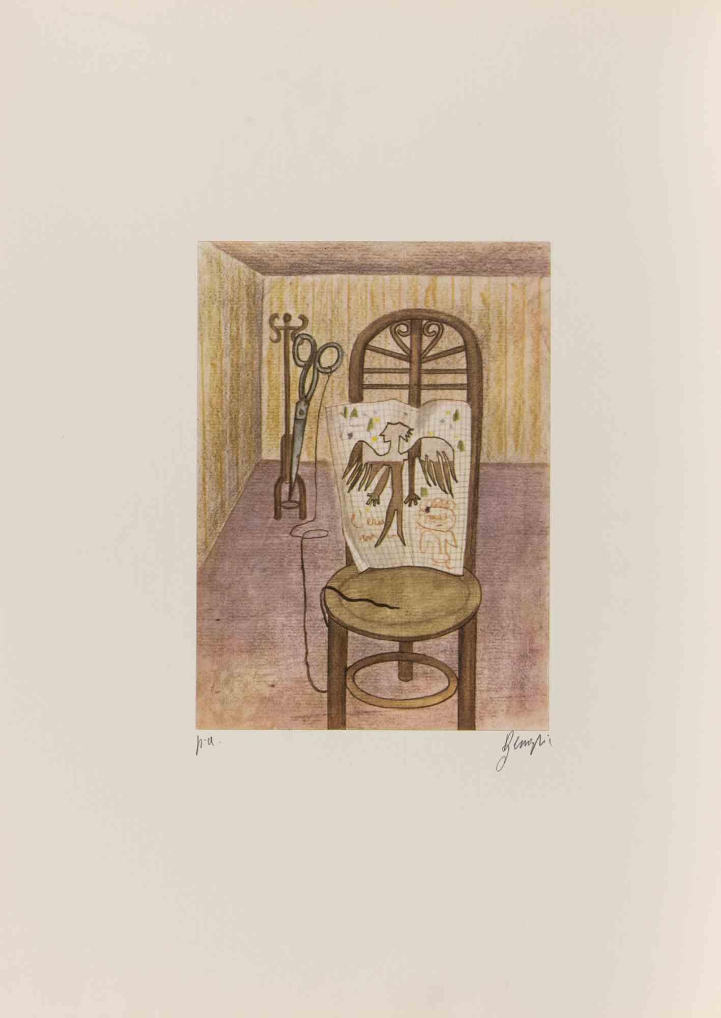 The Barber - Lithograph by Enrico Benaglia - 1990s