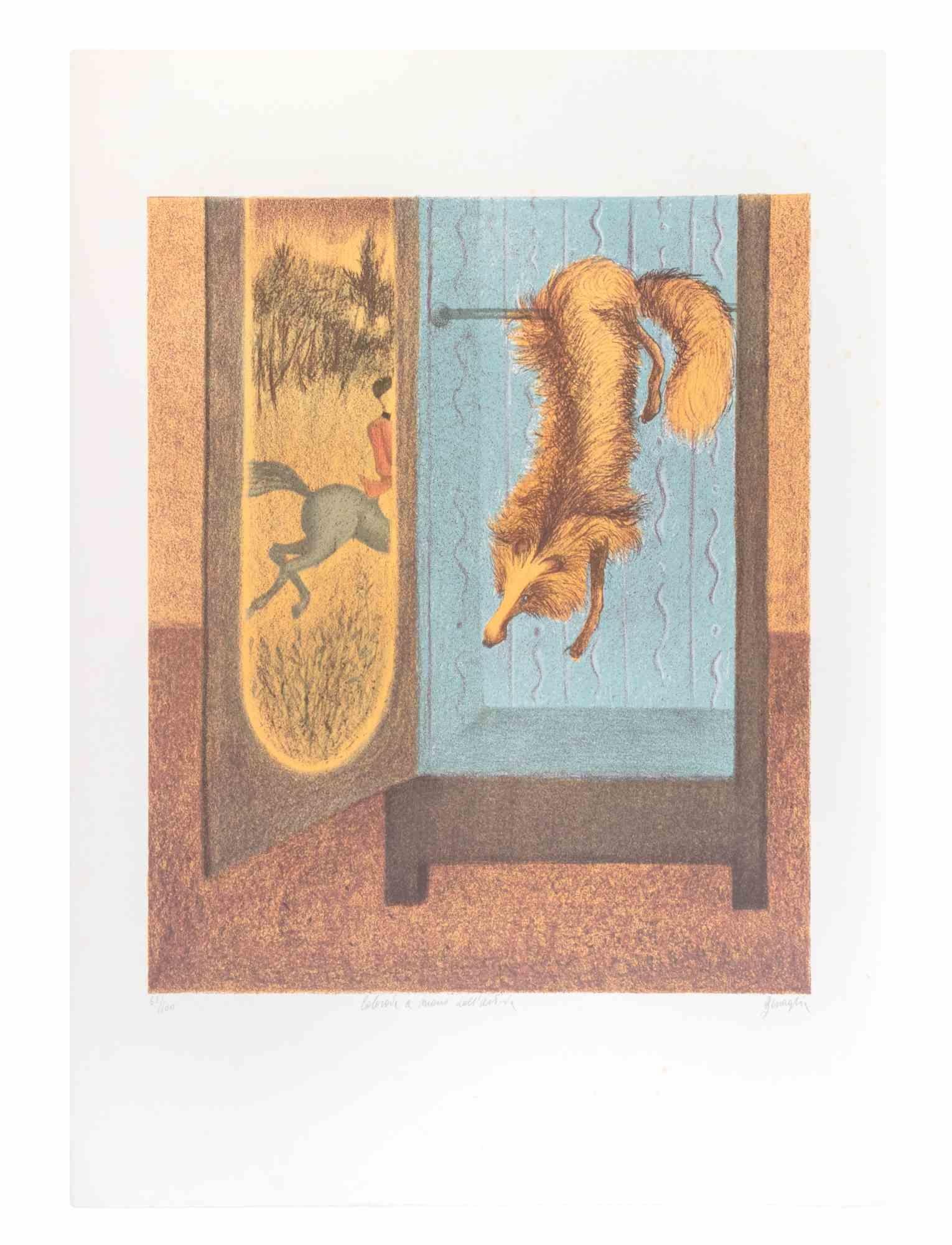 The Fox - Lithograph by Enrico Benaglia - 1990s im Angebot 1