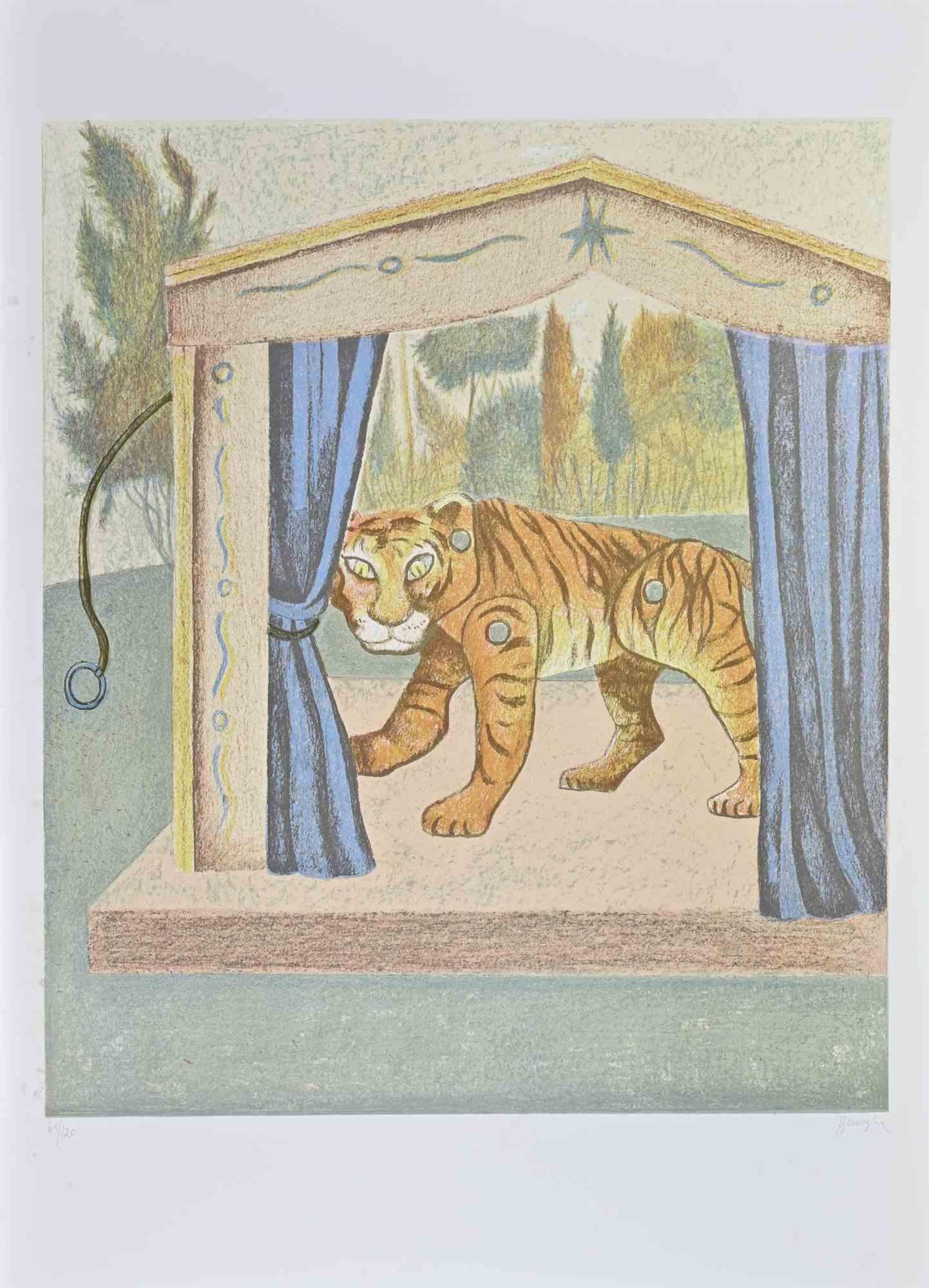 The Tiger - Lithograph by Enrico Benaglia - 1990s For Sale 1