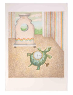 The Turtle-Clock - Lithograph by Enrico Benaglia - 1990s