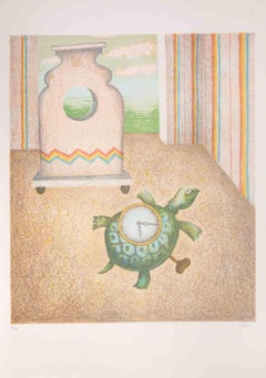The Turtle-Clock - Lithograph by Enrico Benaglia - 1990s