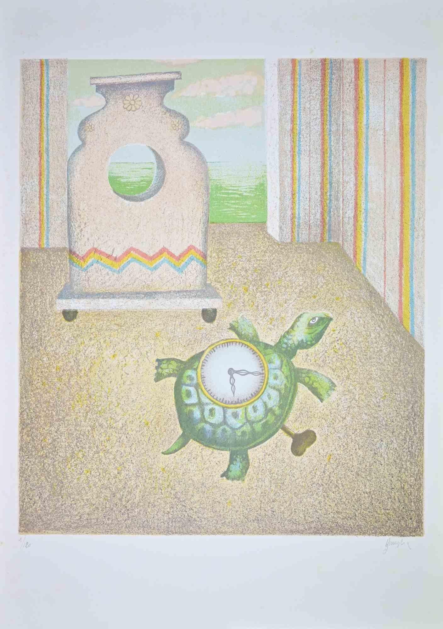 Lithograph hand colored realized by Enrico Benaglia.

Edition of 100.

Hand signed and numbered in pencil.