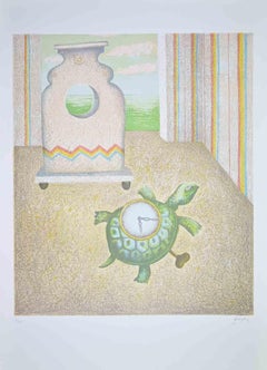 The Turtle-Clock - Lithograph by Enrico Benaglia - 1990s