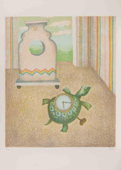 Die Schildkrötenuhr - Lithographie von Enrico Benaglia - 1990er Jahre