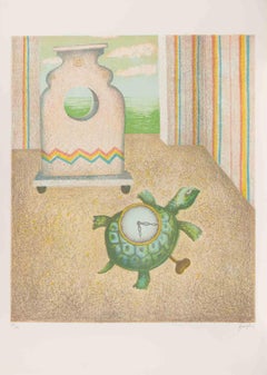 Die Schildkrötenuhr - Lithographie von Enrico Benaglia - 1990er Jahre