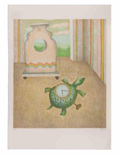 The Turtle-Clock - Lithograph by Enrico Benaglia - 1990s
