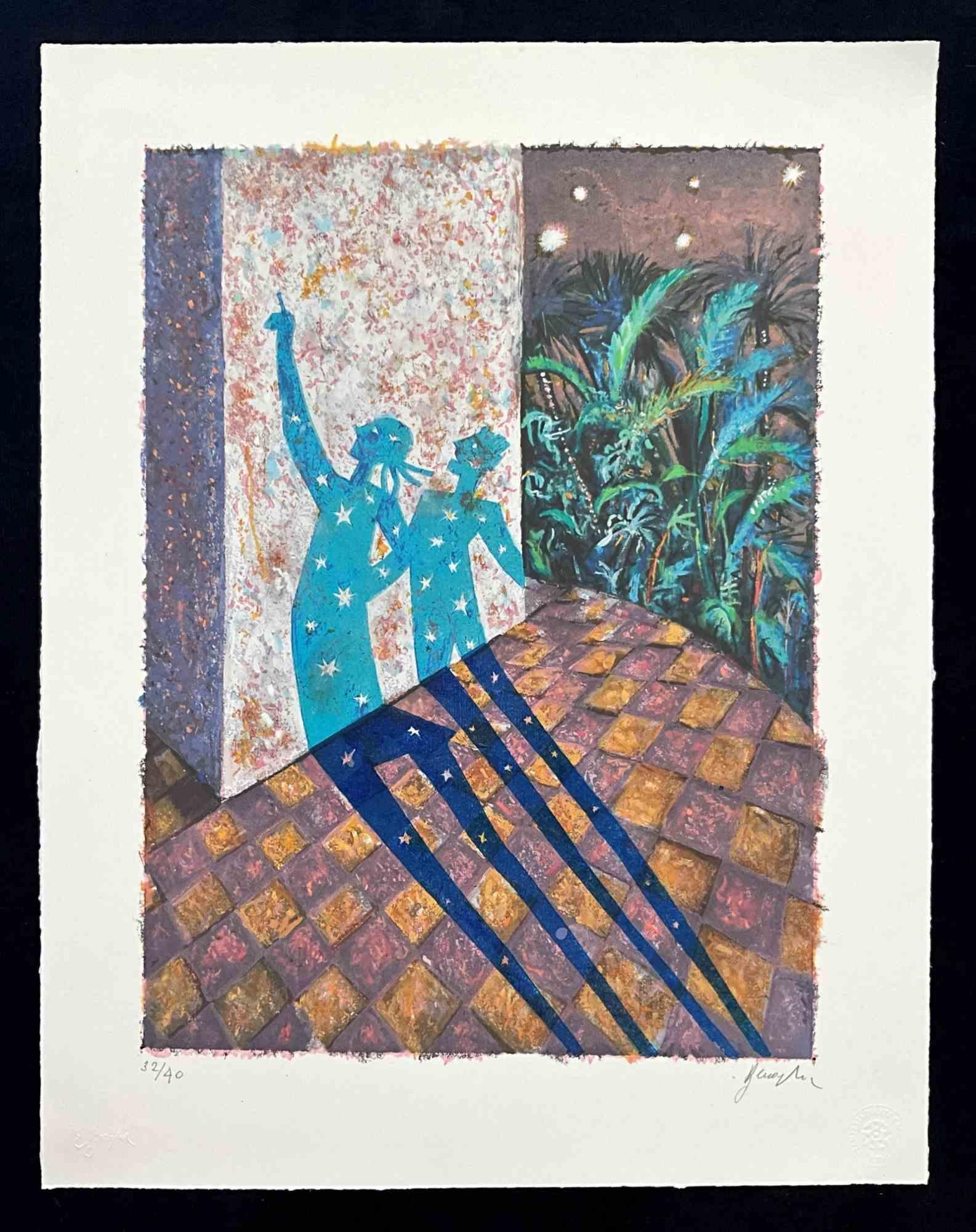 Litografía en color, sobre papel Magnani-Pescia. Tamaño del papel 43cmx55cm, tamaño de la obra 33cmx44cm. Excelente estado, sin defectos. 

Enrico Benaglia nació en 1938 en Roma, donde vive y trabaja. En los años sesenta y principios de los setenta,