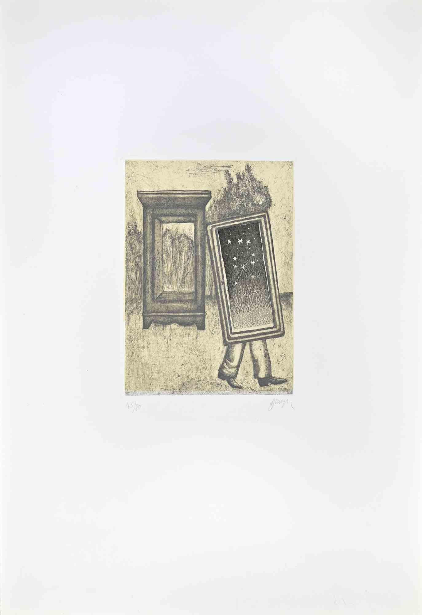 Untitled (Figure Carrying a Frame) - Lithograph by Enrico Benaglia - 1990s