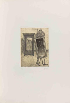Untitled (Figure Carrying a Frame) - Lithograph by Enrico Benaglia - 1990s