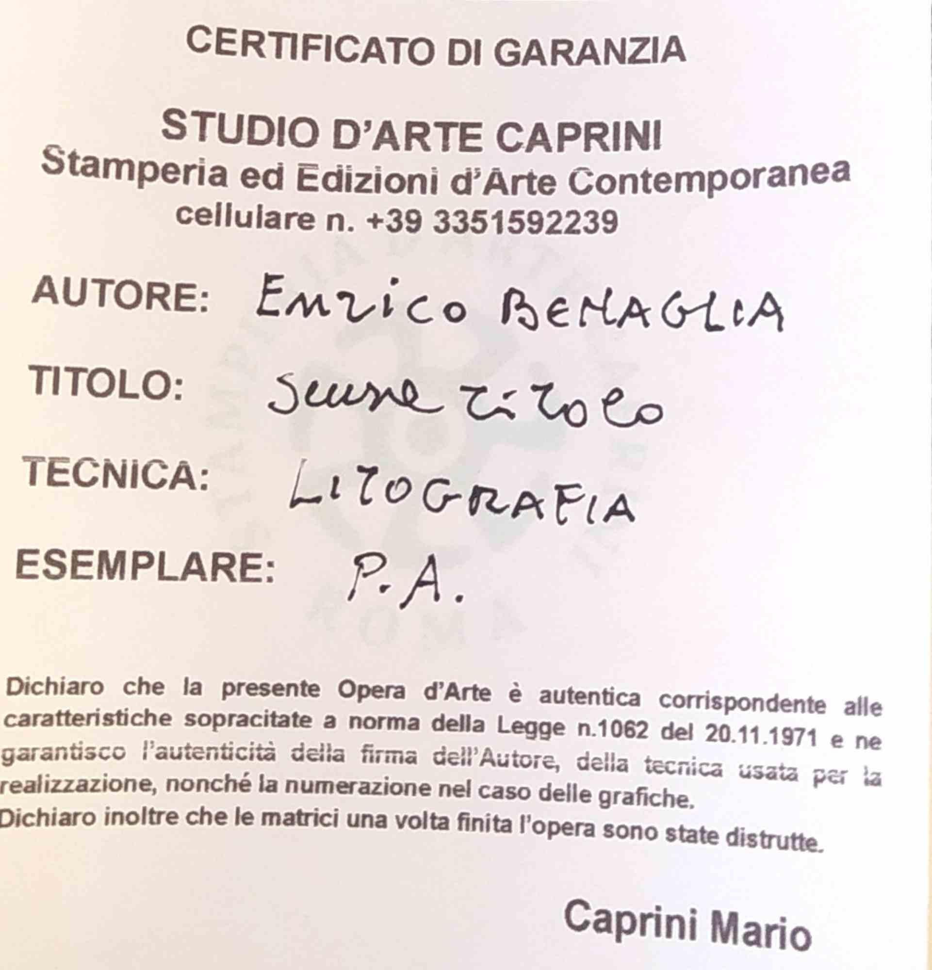 Sin título - Litografía de Enrico Benaglia - Años 90 en venta 1